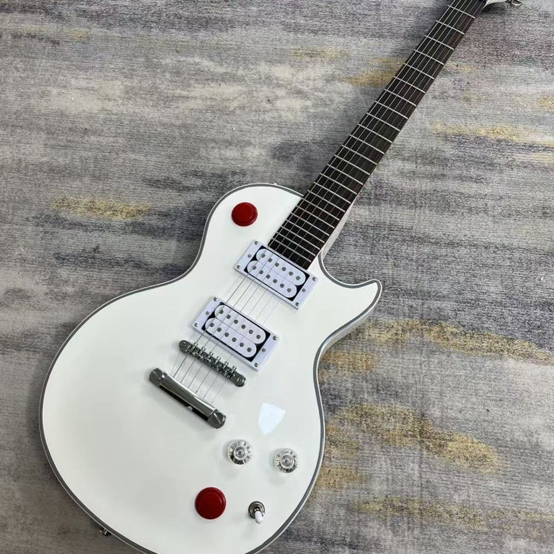 LP Custom Style Electric Guitar with Gloss White Finish & Red Kill Switches (LRG-077)