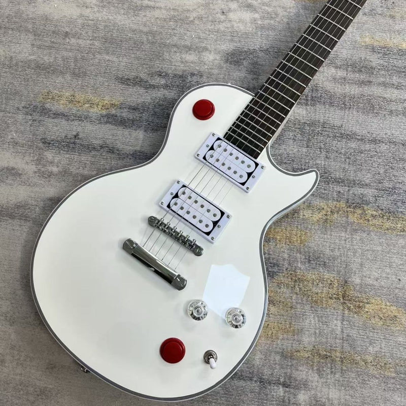 LP Custom Style Electric Guitar with Gloss White Finish & Red Kill Switches (LRG-077)