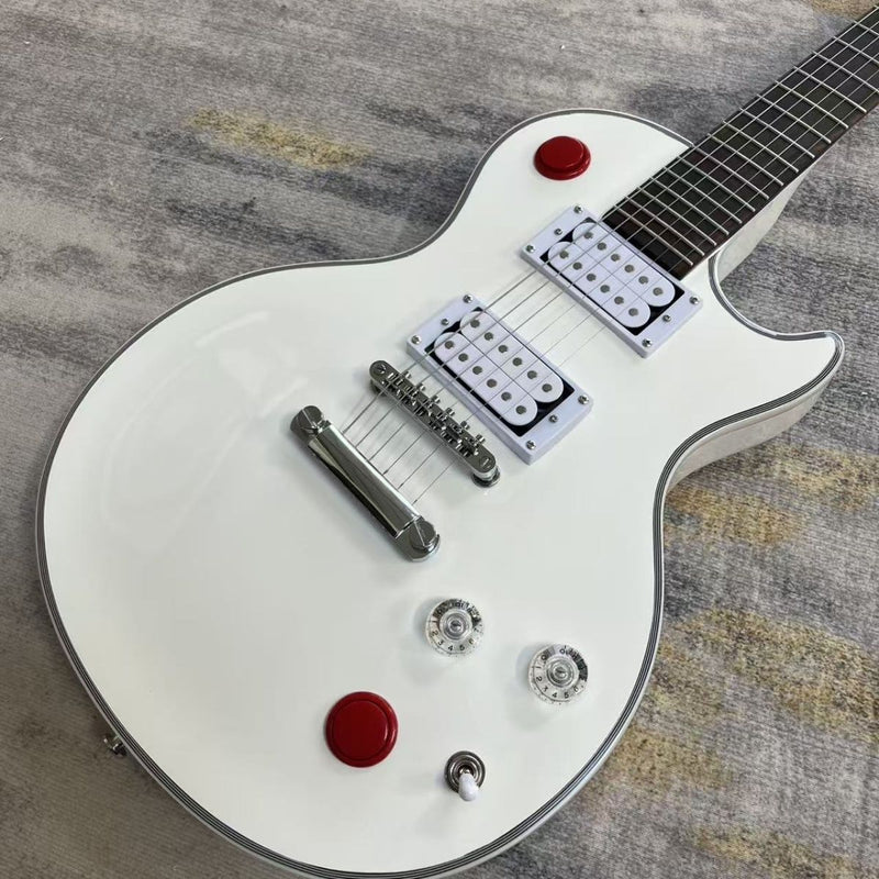 LP Custom Style Electric Guitar with Gloss White Finish & Red Kill Switches (LRG-077)