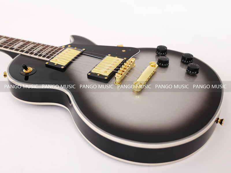 LP Custom Style Electric Guitar with Silver Metallic Finish (CST-008)