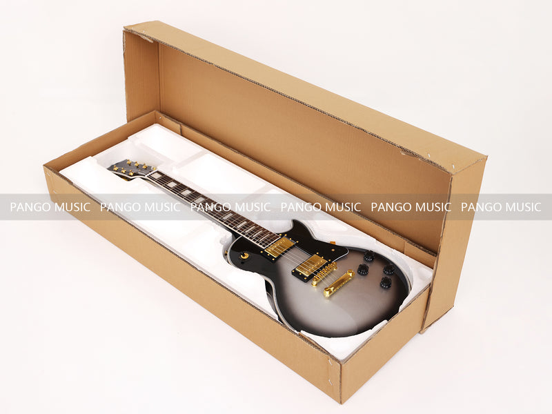 LP Custom Style Electric Guitar with Silver Metallic Finish (CST-008F, No Logo, Fast shipping, Tariff-free)