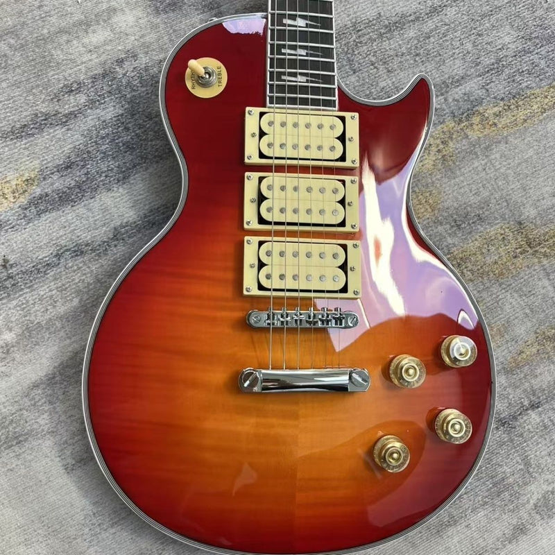 LP Custom Style Triple Humbucker Electric Guitar | Lightning Bolt Inlays | Cherry Sunburst (LRG-053)