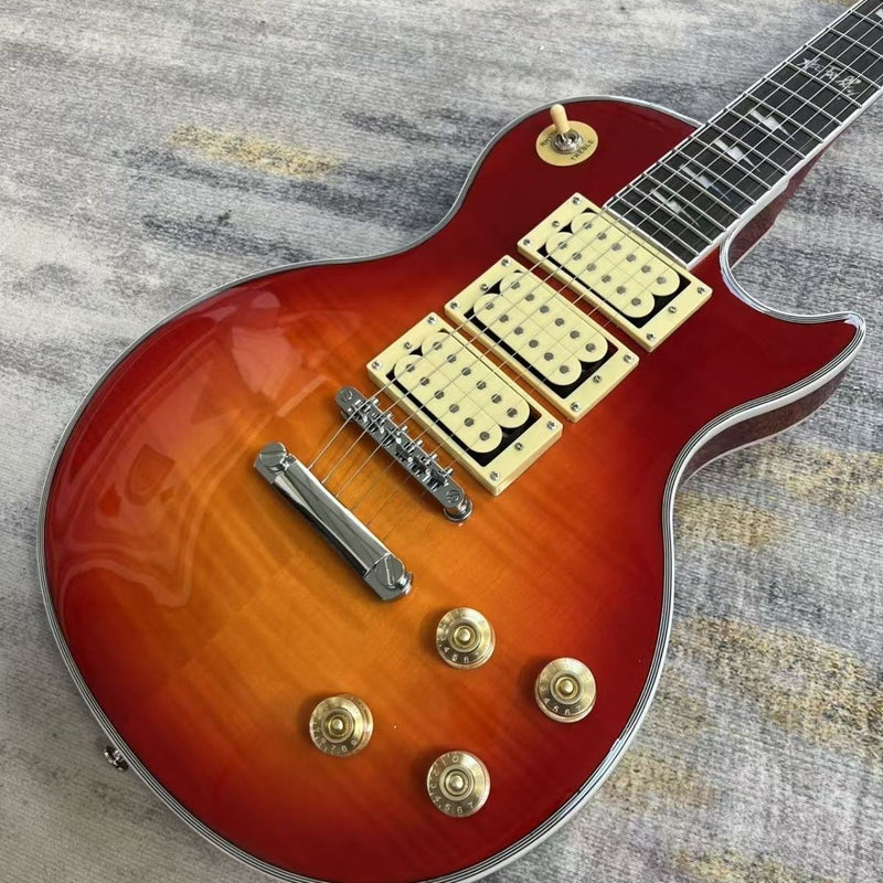 LP Custom Style Triple Humbucker Electric Guitar | Lightning Bolt Inlays | Cherry Sunburst (LRG-053)