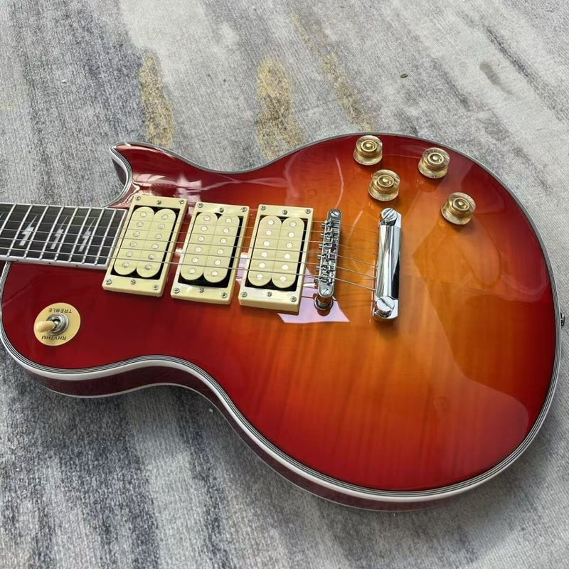 LP Custom Style Triple Humbucker Electric Guitar | Lightning Bolt Inlays | Cherry Sunburst (LRG-053)