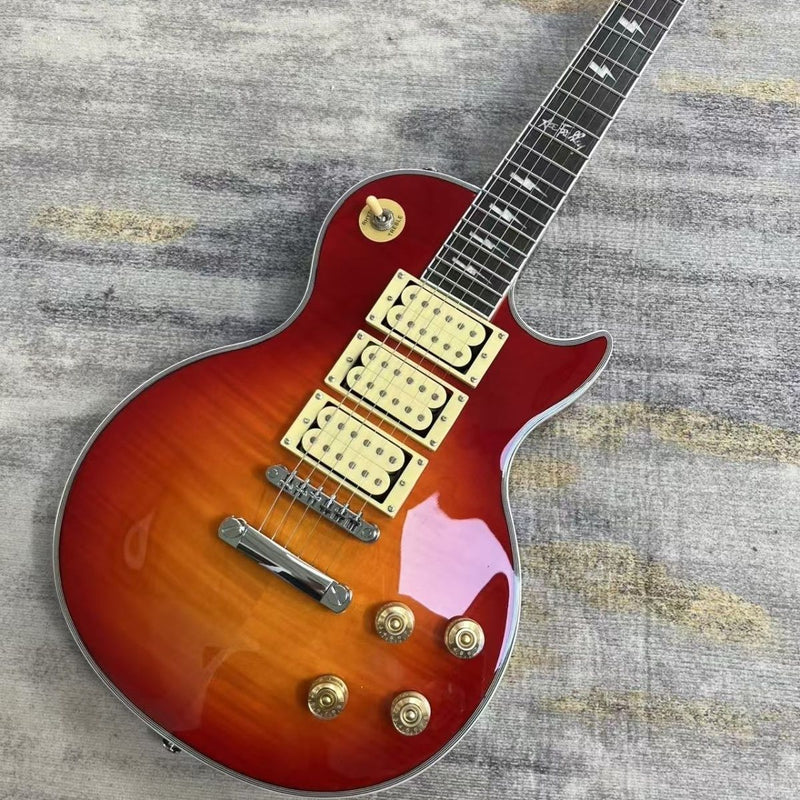 LP Custom Style Triple Humbucker Electric Guitar | Lightning Bolt Inlays | Cherry Sunburst (LRG-053)