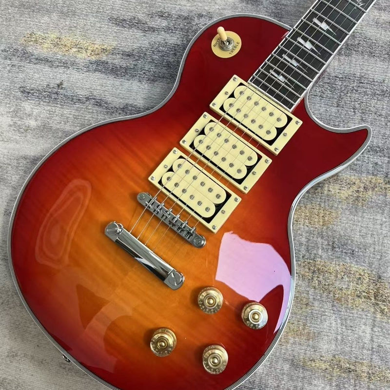 LP Custom Style Triple Humbucker Electric Guitar | Lightning Bolt Inlays | Cherry Sunburst (LRG-053)
