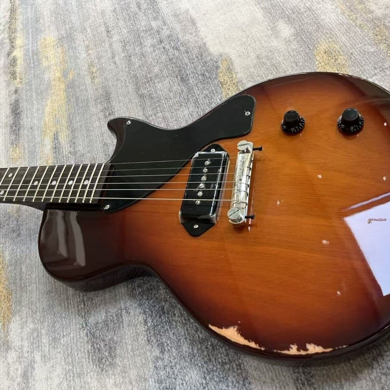 LP Junior Style Electric Guitar with Sunburst Hand-Reliced Finish (LRG-066)