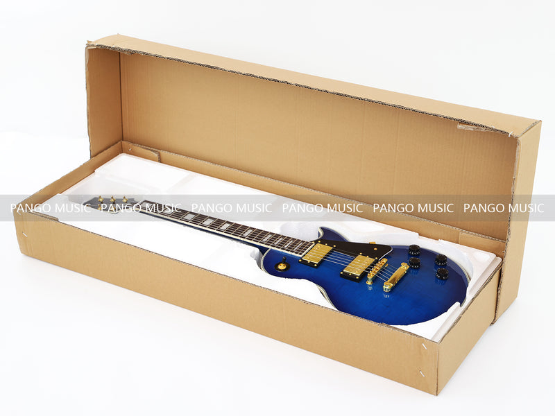 LP Custom Style Blue Electric Guitar with Flamed Maple Top (CST-013F, No Logo, Fast Shipping, Tariff-free)