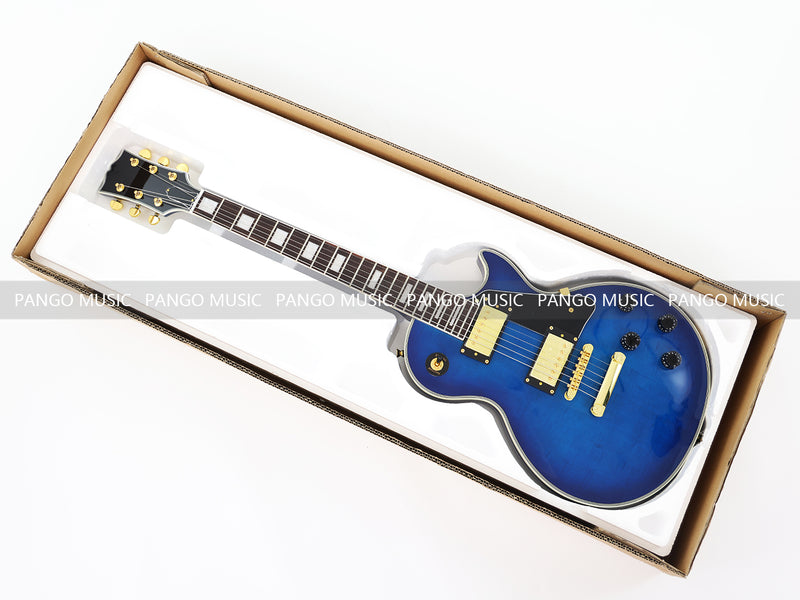 LP Custom Style Blue Electric Guitar with Flamed Maple Top (CST-013F, No Logo, Fast Shipping, Tariff-free)