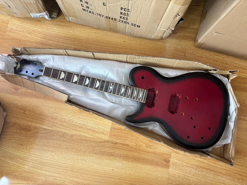 LP Style Pre-Finished Left-Handed DIY Electric Guitar Kit with Satin Red Burst Finish (RTA-016)