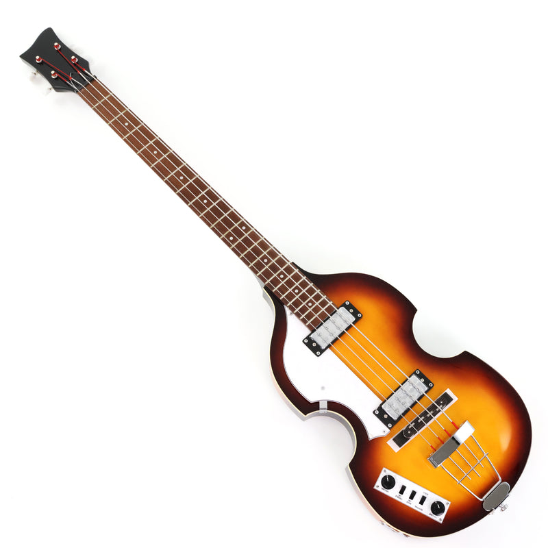 Left-Handed 4-String Violin Semi-Hollow Electric Bass Guitar with Gloss Sunburst Finish (HY-2607)