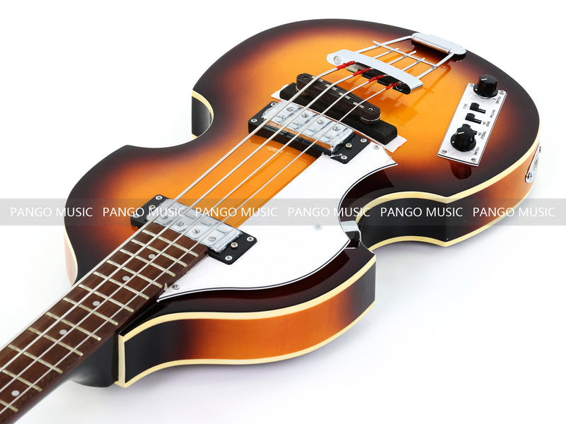 Left-Handed 4-String Violin Semi-Hollow Electric Bass Guitar with Gloss Sunburst Finish (HY-2607)