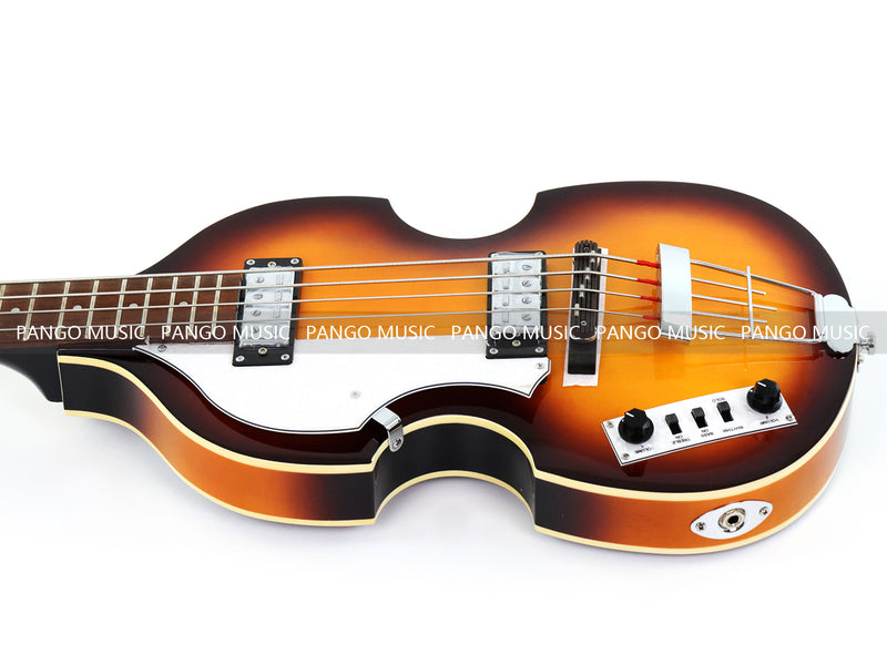 Left-Handed 4-String Violin Semi-Hollow Electric Bass Guitar with Gloss Sunburst Finish (HY-2607)