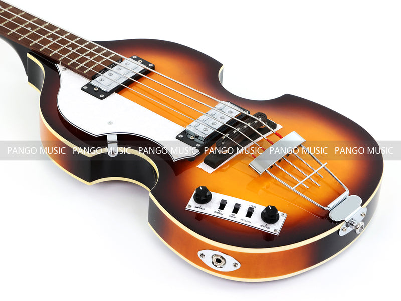 Left-Handed 4-String Violin Semi-Hollow Electric Bass Guitar with Gloss Sunburst Finish (HY-2607)
