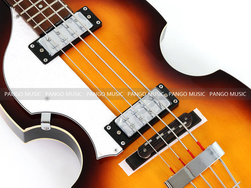 Left-Handed 4-String Violin Semi-Hollow Electric Bass Guitar with Gloss Sunburst Finish (HY-2607)