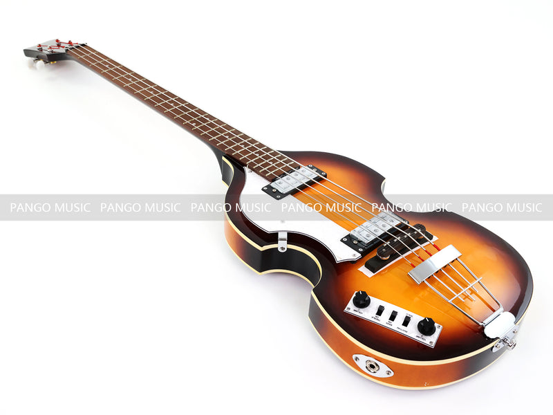 Left-Handed 4-String Violin Semi-Hollow Electric Bass Guitar with Gloss Sunburst Finish (HY-2607)
