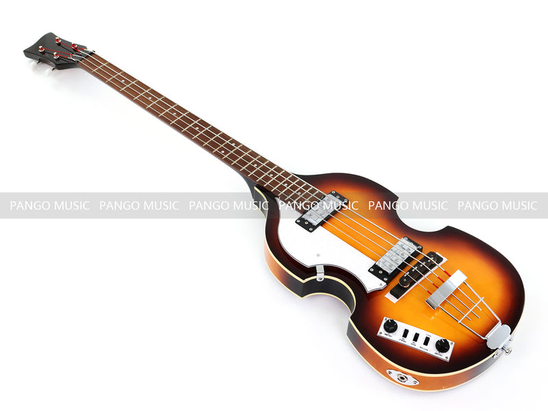 Left-Handed 4-String Violin Semi-Hollow Electric Bass Guitar with Gloss Sunburst Finish (HY-2607)