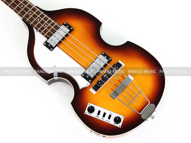Left-Handed 4-String Violin Semi-Hollow Electric Bass Guitar with Gloss Sunburst Finish (HY-2607)