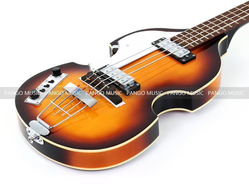 Left-Handed 4-String Violin Semi-Hollow Electric Bass Guitar with Gloss Sunburst Finish (HY-2607)