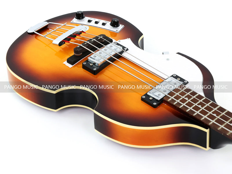Left-Handed 4-String Violin Semi-Hollow Electric Bass Guitar with Gloss Sunburst Finish (HY-2607)