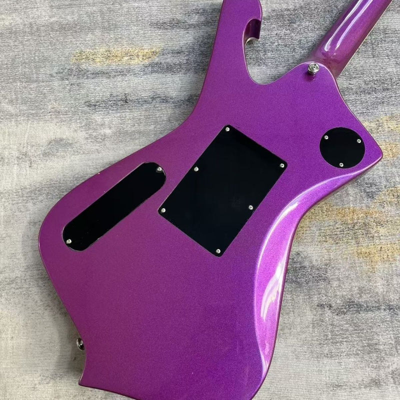 Metallic Purple White Star Graphic Iceman-Style Electric Guitar (LRG-037, No Logo)