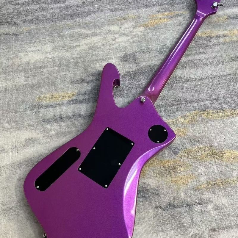 Metallic Purple White Star Graphic Iceman-Style Electric Guitar (LRG-037, No Logo)