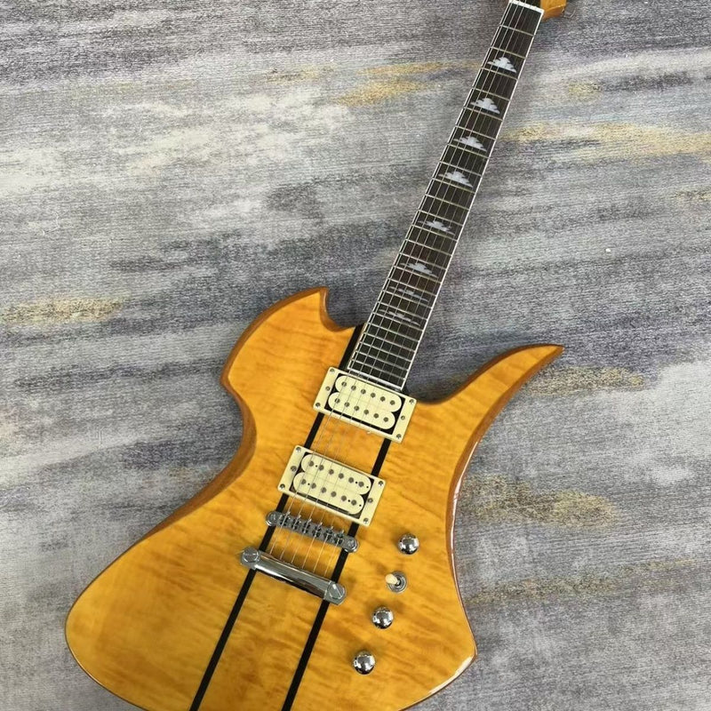 Mockingbird Style Neck-Through Natural Amber Electric Guitar (LRG-038, No Logo)
