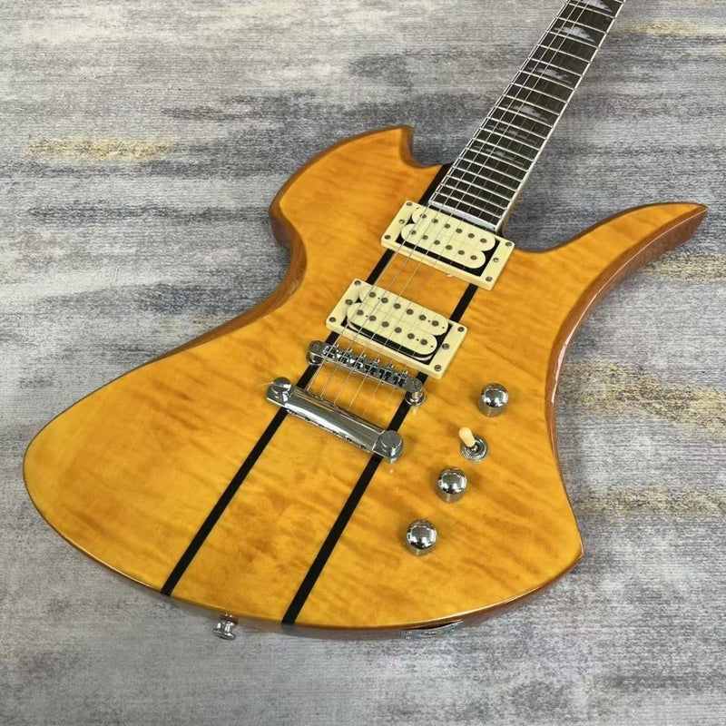 Mockingbird Style Neck-Through Natural Amber Electric Guitar (LRG-038, No Logo)