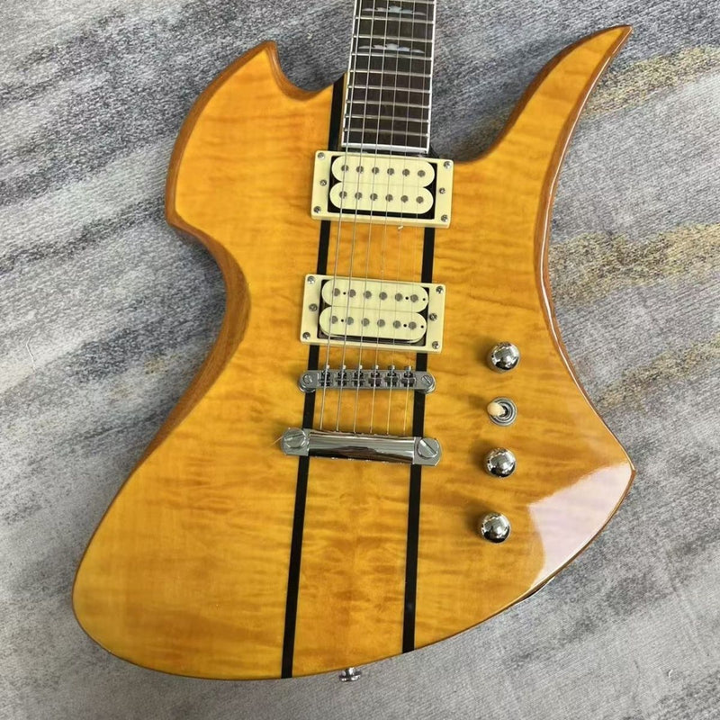 Mockingbird Style Neck-Through Natural Amber Electric Guitar (LRG-038, No Logo)