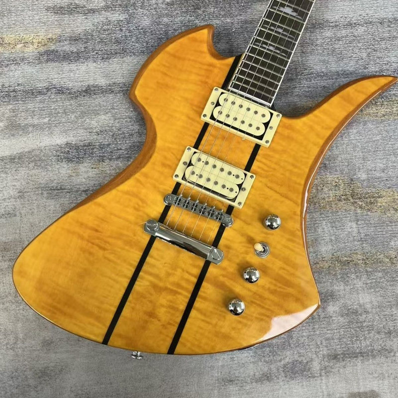 Mockingbird Style Neck-Through Natural Amber Electric Guitar (LRG-038, No Logo)