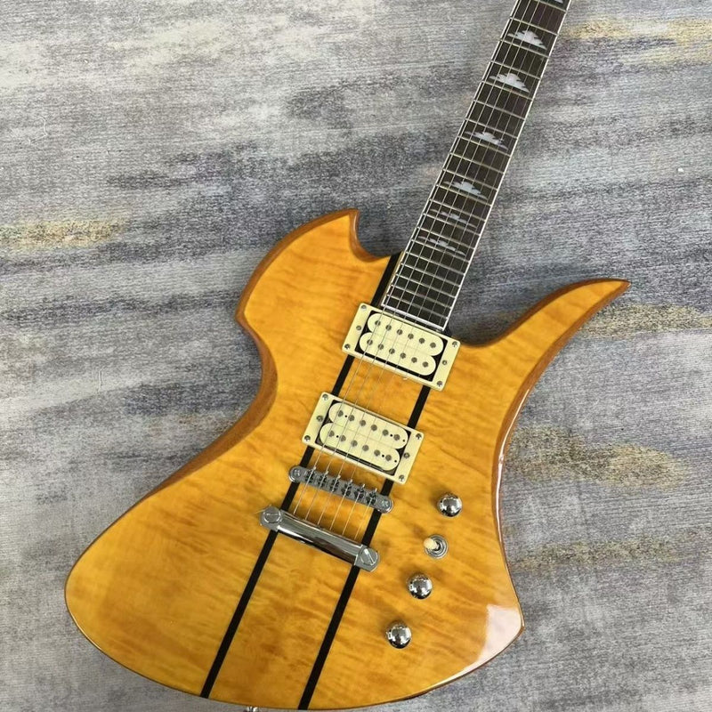 Mockingbird Style Neck-Through Natural Amber Electric Guitar (LRG-038, No Logo)