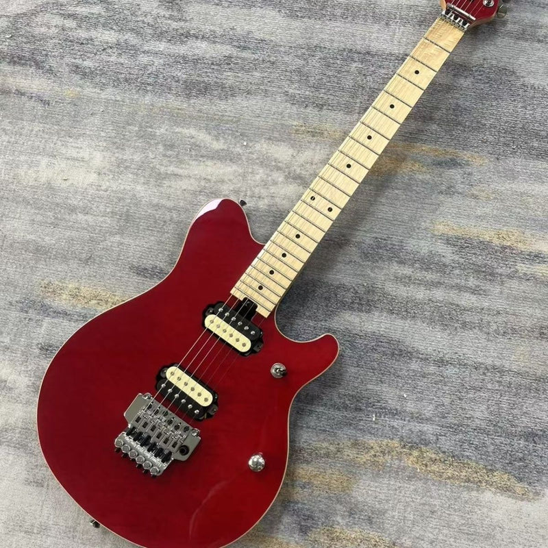 Music Man Style Electric Guitar with Gloss Transparent Red Quilted Maple Top & Double Locking Tremolo(LRG-091)