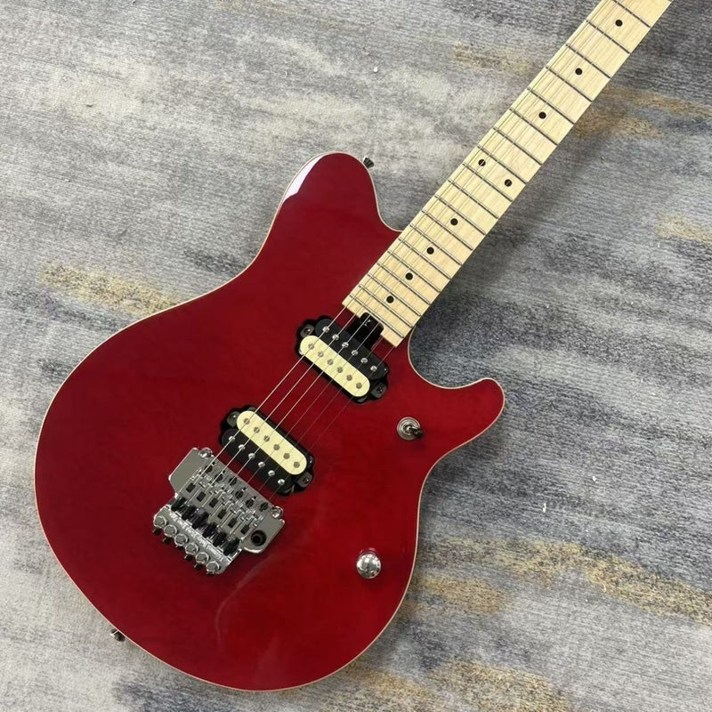 Music Man Style Electric Guitar with Gloss Transparent Red Quilted Maple Top & Double Locking Tremolo(LRG-091)