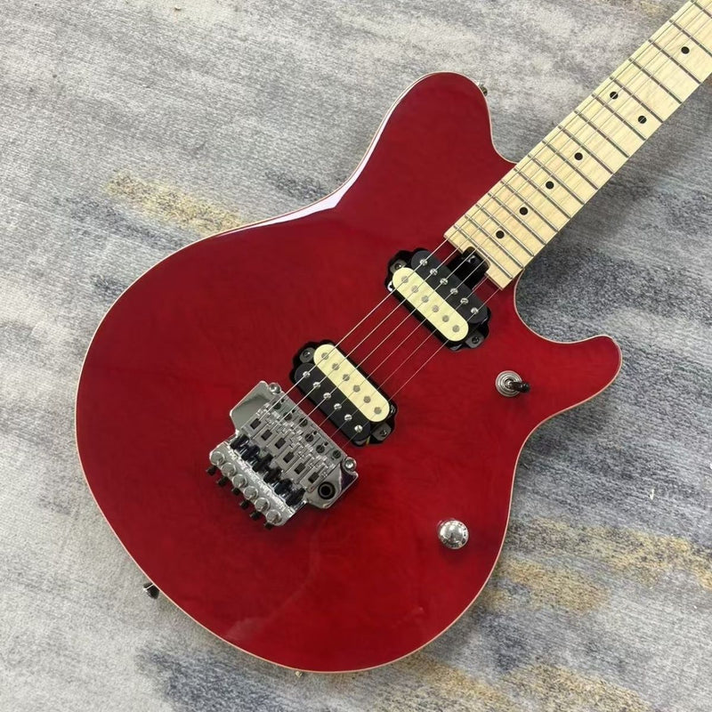 Music Man Style Electric Guitar with Gloss Transparent Red Quilted Maple Top & Double Locking Tremolo(LRG-091)