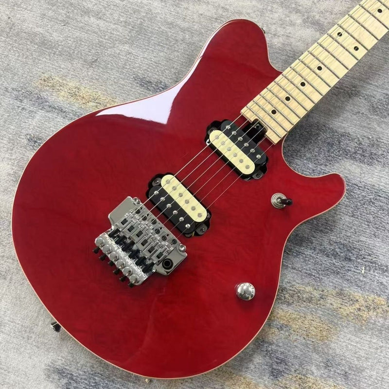 Music Man Style Electric Guitar with Gloss Transparent Red Quilted Maple Top & Double Locking Tremolo(LRG-091)