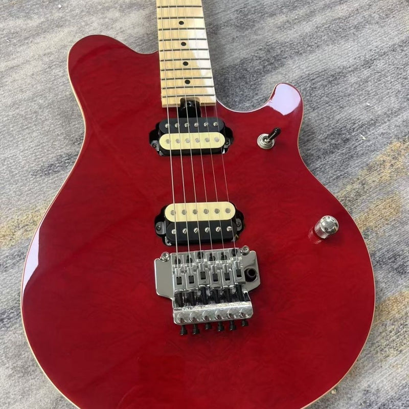 Music Man Style Electric Guitar with Gloss Transparent Red Quilted Maple Top & Double Locking Tremolo(LRG-091)
