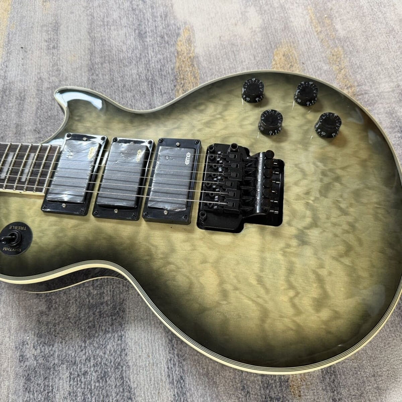 Natural Black Burst Quilted Top LP Style Electric Guitar (LRG-046)