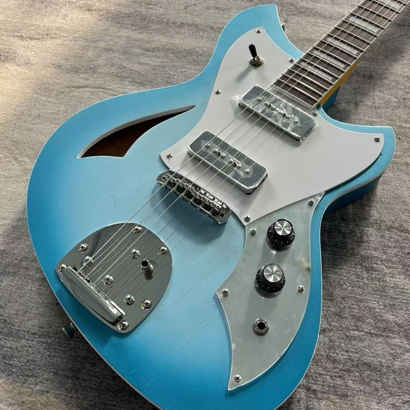 Novo-Inspired Semi-Hollow Electric Guitar with Dual Soapbar P90 Single Coils & Satin Blue Finish(LRG-061)