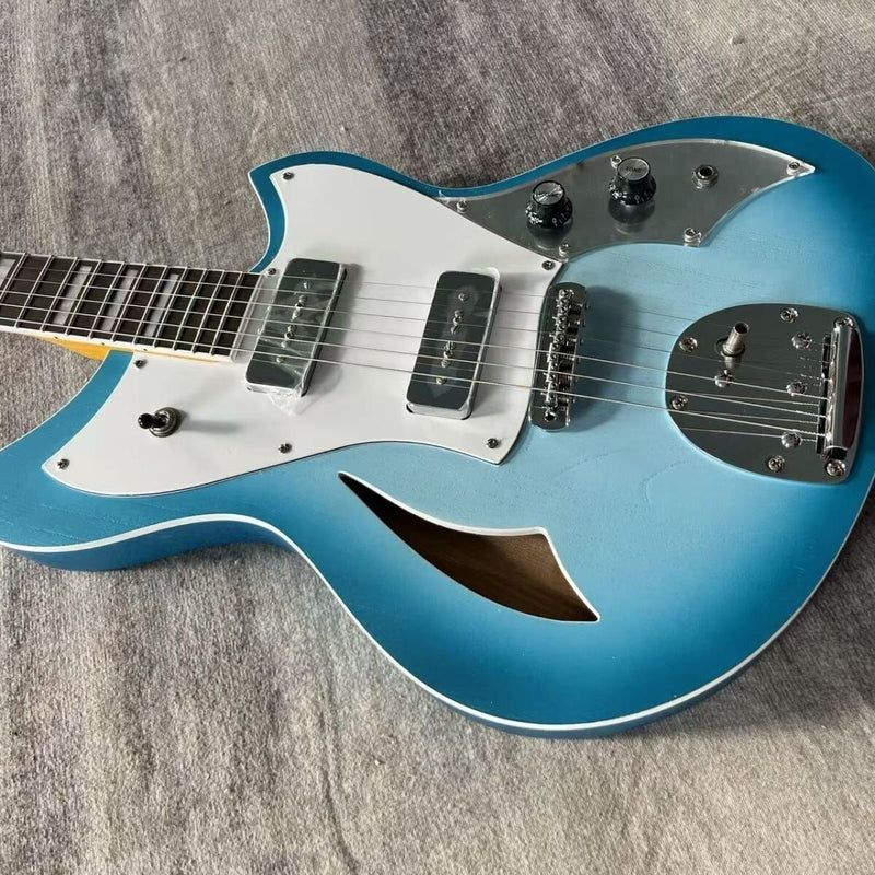 Novo-Inspired Semi-Hollow Electric Guitar with Dual Soapbar P90 Single Coils & Satin Blue Finish(LRG-061)