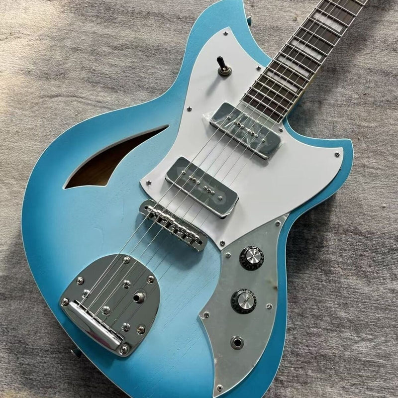 Novo-Inspired Semi-Hollow Electric Guitar with Dual Soapbar P90 Single Coils & Satin Blue Finish(LRG-061)