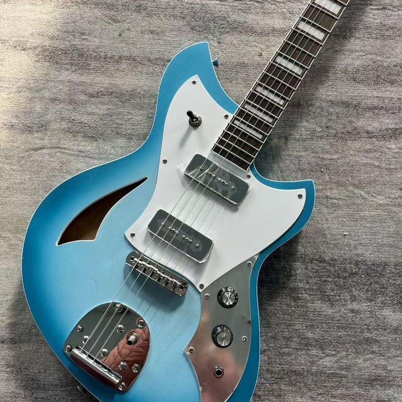 Novo-Inspired Semi-Hollow Electric Guitar with Dual Soapbar P90 Single Coils & Satin Blue Finish(LRG-061)