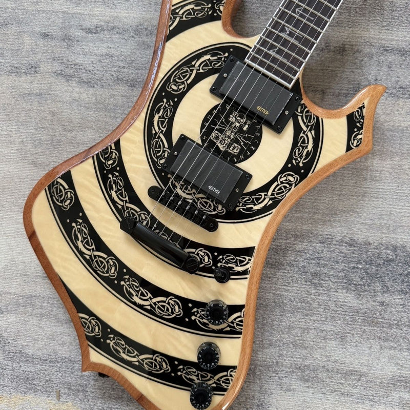 Odin-Inspired Electric Guitar with Natural Totem Gloss Finish & Runic Inlays (LRG-065)