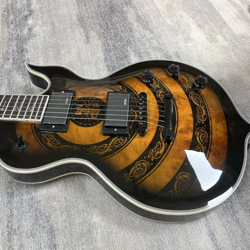 Odin Theme LP Style Electric Guitar with Gloss Sunburst Norse Totem Graphic Finish(LRG-119)