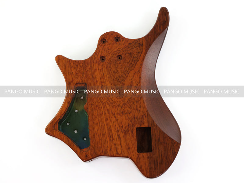 One-of-a-Kind Burl Wood Veneer Epoxy Resin 4 String Headless Electric Bass Guitar Body (H4B-001)