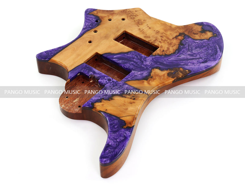 One-of-a-Kind Burl Wood Veneer Epoxy Resin 4 String Headless Electric Bass Guitar Body (H4B-002)