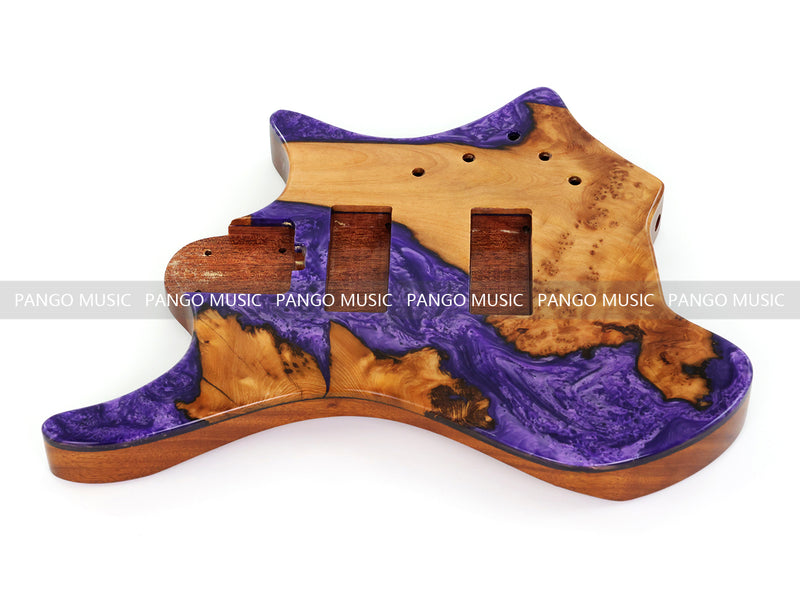 One-of-a-Kind Burl Wood Veneer Epoxy Resin 4 String Headless Electric Bass Guitar Body (H4B-002)
