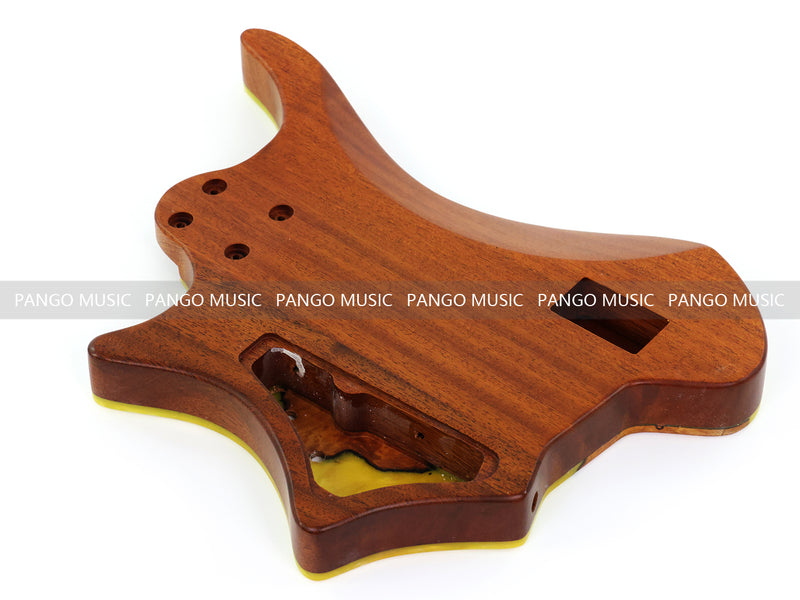 One-of-a-Kind Burl Wood Veneer Epoxy Resin 4 String Headless Electric Bass Guitar Body (H4B-003)