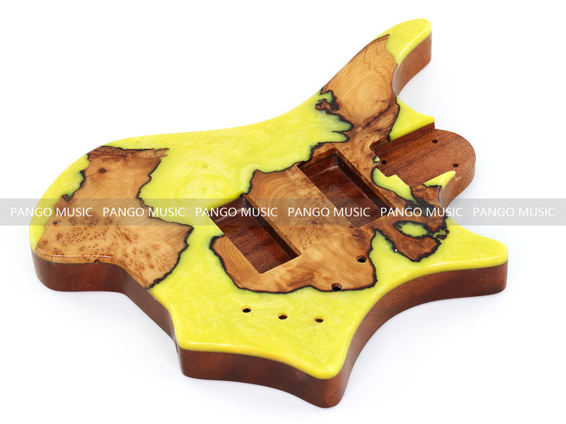 One-of-a-Kind Burl Wood Veneer Epoxy Resin 4 String Headless Electric Bass Guitar Body (H4B-003)