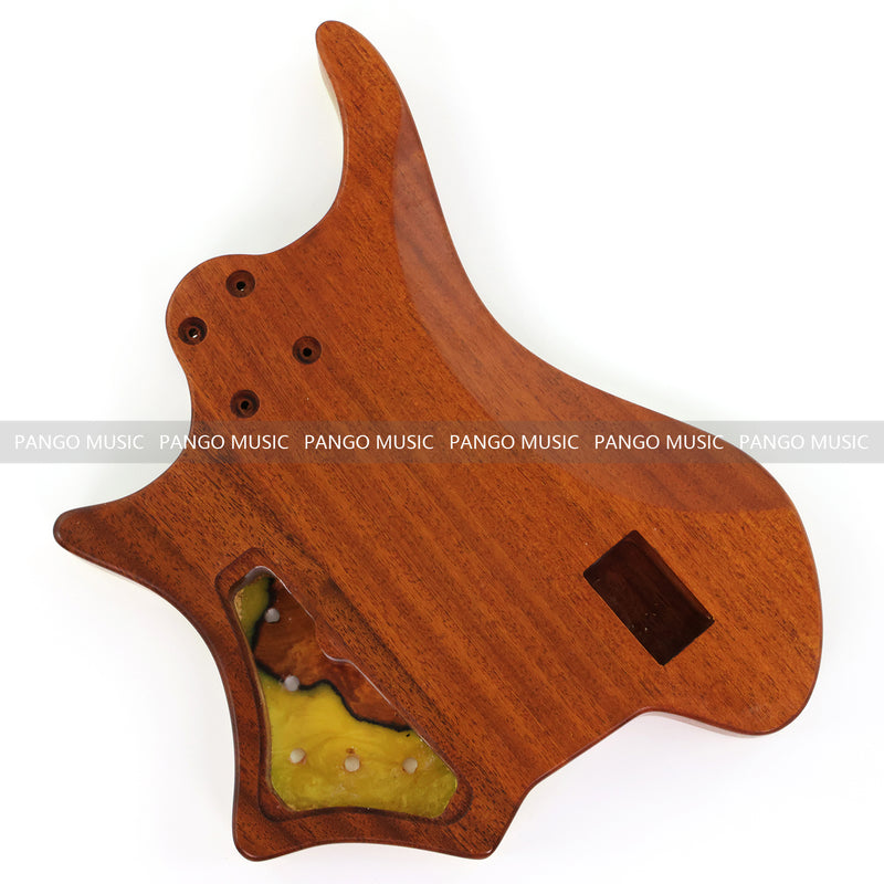 One-of-a-Kind Burl Wood Veneer Epoxy Resin 4 String Headless Electric Bass Guitar Body (H4B-003)