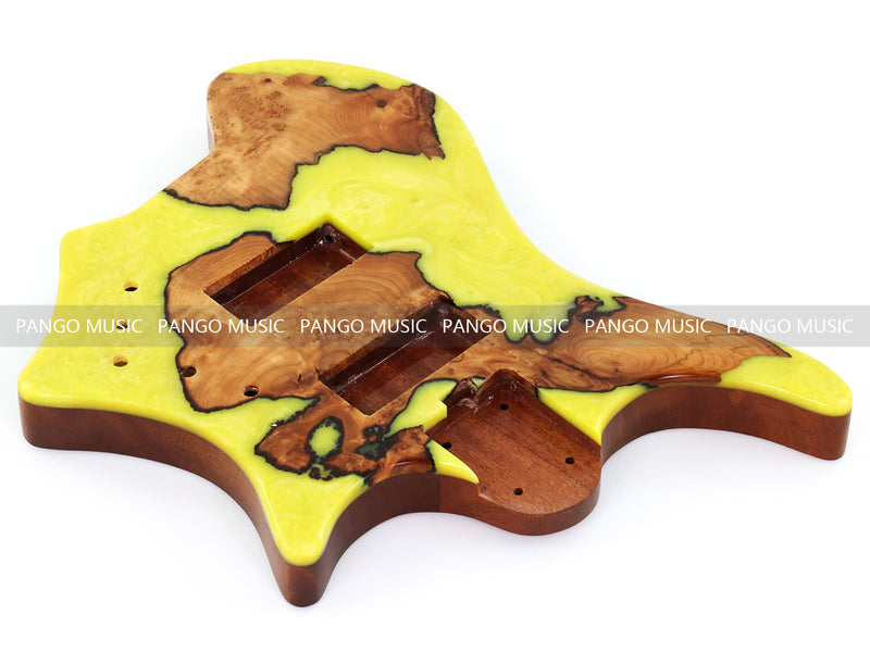 One-of-a-Kind Burl Wood Veneer Epoxy Resin 4 String Headless Electric Bass Guitar Body (H4B-003)